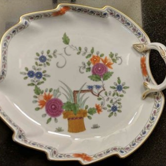 Vintage MEISSEN 1934-45 Porcelain Handled Dish Goldleaf Edge Handpainted GERMANY